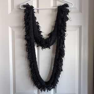 Black shaggy wool blend skinny scarf infinity scarf